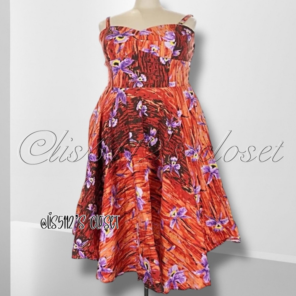 Pinup Couture Deadly Dames RARE Hawaiian Hideaway Orchid Print Swing Dress 4X - Picture 3 of 16